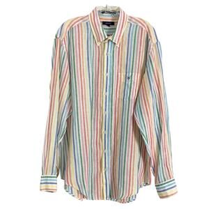 NWOT GANT Shirt XL Rainbow Linen Casual Fit  Striped Long Sleeve Button Collar
